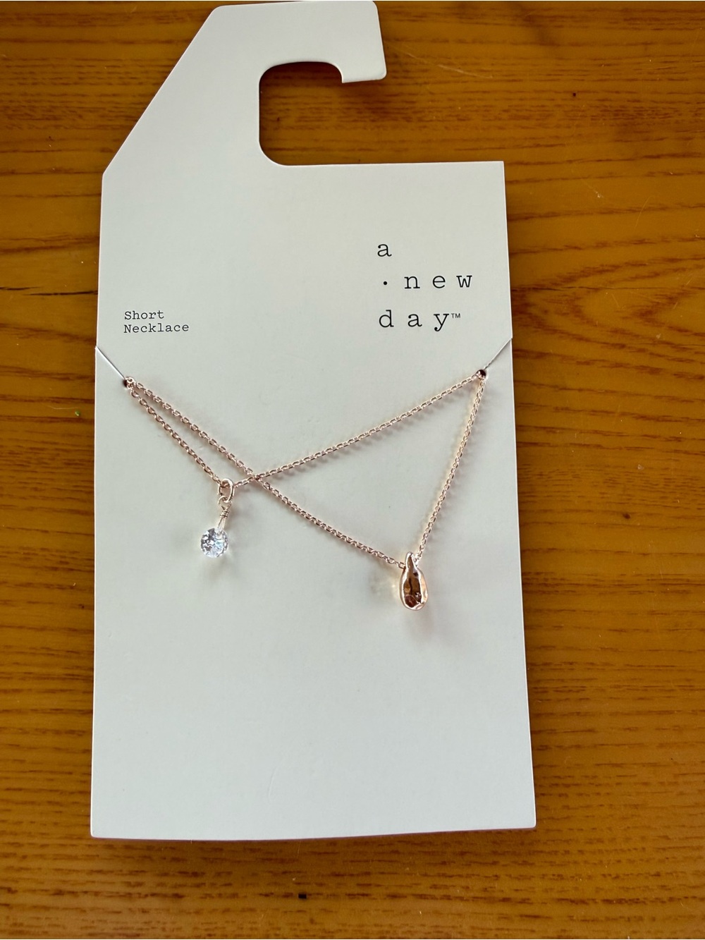 a new day Rose Gold Layered Necklace with Crystal and Teardrop Pendant